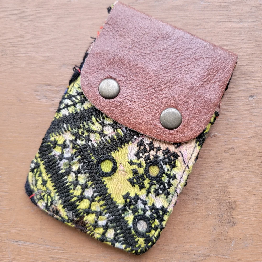 🍄🪬 Free People Boho Embroidered Repurposed vtg banjara hippie Wallet card case